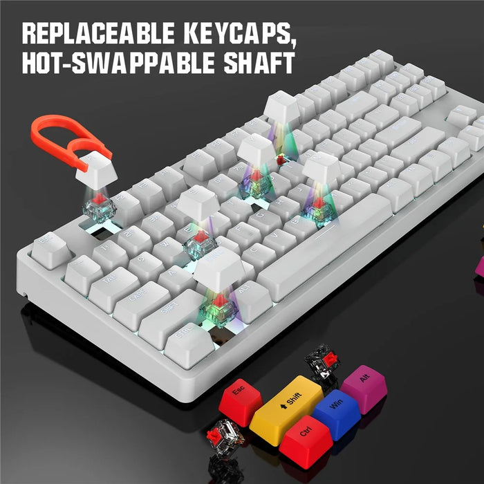 HXSJ L600 87-key Red Switches Wired Portable Keyboard Mechanical Gaming Keyboard with Backlit for Home Office - White - 5
