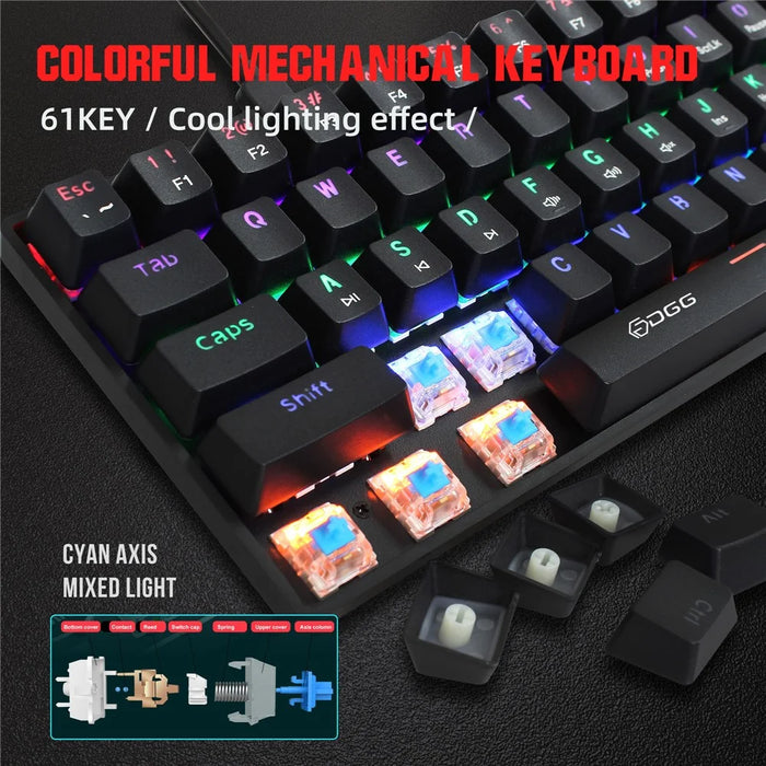 HXSJ V900 Wired 61 Keys Colorful Backlit Computer Laptop Home Office Gaming Blue Switch Mechanical Keyboard - Black - 3