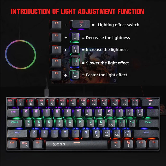 HXSJ V900 Wired 61 Keys Colorful Backlit Computer Laptop Home Office Gaming Blue Switch Mechanical Keyboard - Black - 4
