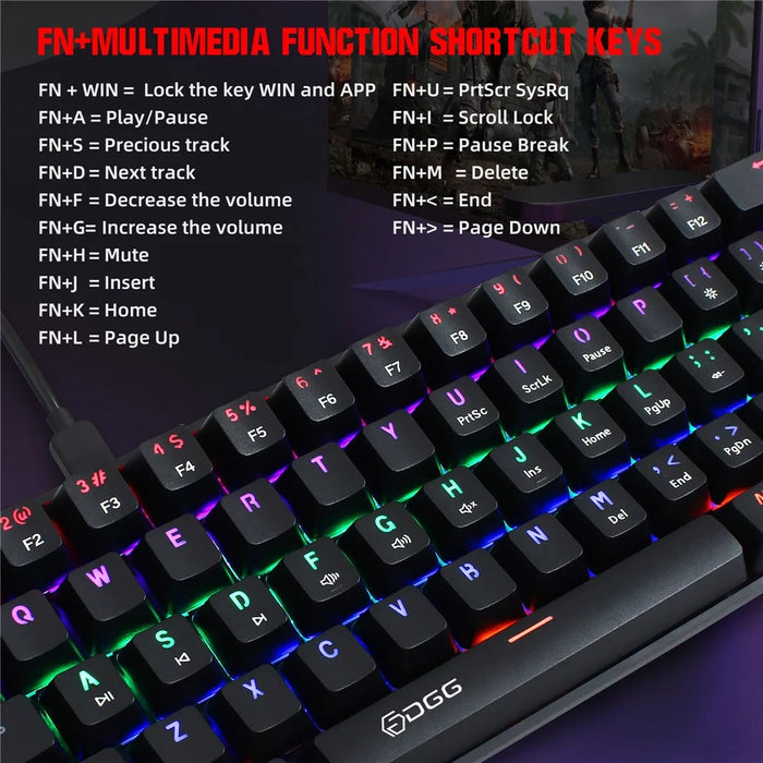 HXSJ V900 Wired 61 Keys Colorful Backlit Computer Laptop Home Office Gaming Blue Switch Mechanical Keyboard - Black - 5