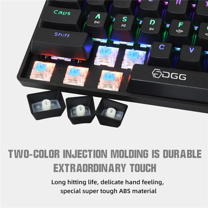 HXSJ V900 Wired 61 Keys Colorful Backlit Computer Laptop Home Office Gaming Blue Switch Mechanical Keyboard - Black - 7
