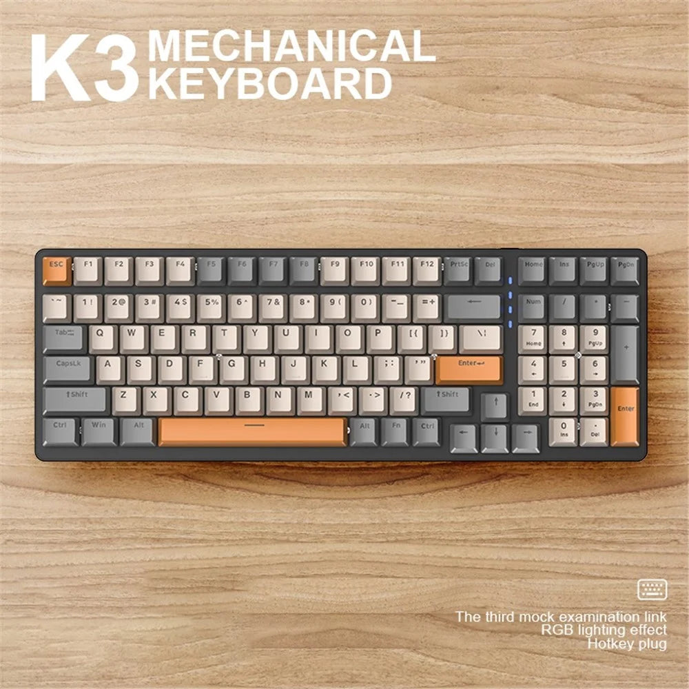 FREE WOLF K3 Mechanical Keyboard 100-Key Gaming Keyboard with Colorful Light Effects for Office Home Computers Laptops - Black Yellow/Blue Switch - 2