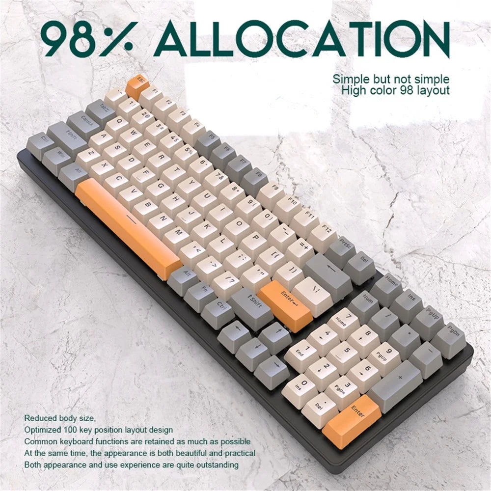 FREE WOLF K3 Mechanical Keyboard 100-Key Gaming Keyboard with Colorful Light Effects for Office Home Computers Laptops - Black Yellow/Blue Switch - 4