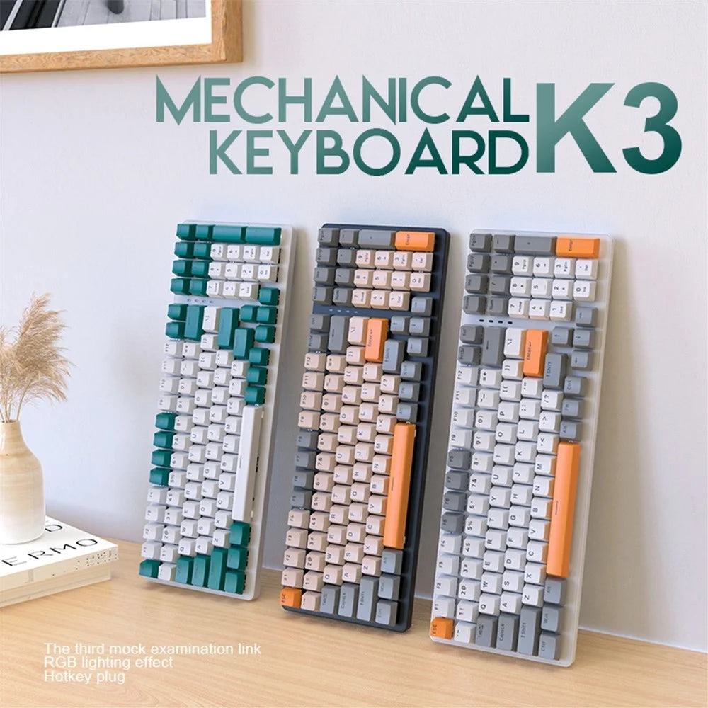 FREE WOLF K3 Mechanical Keyboard 100-Key Gaming Keyboard with Colorful Light Effects for Office Home Computers Laptops - Black Yellow/Blue Switch - 5