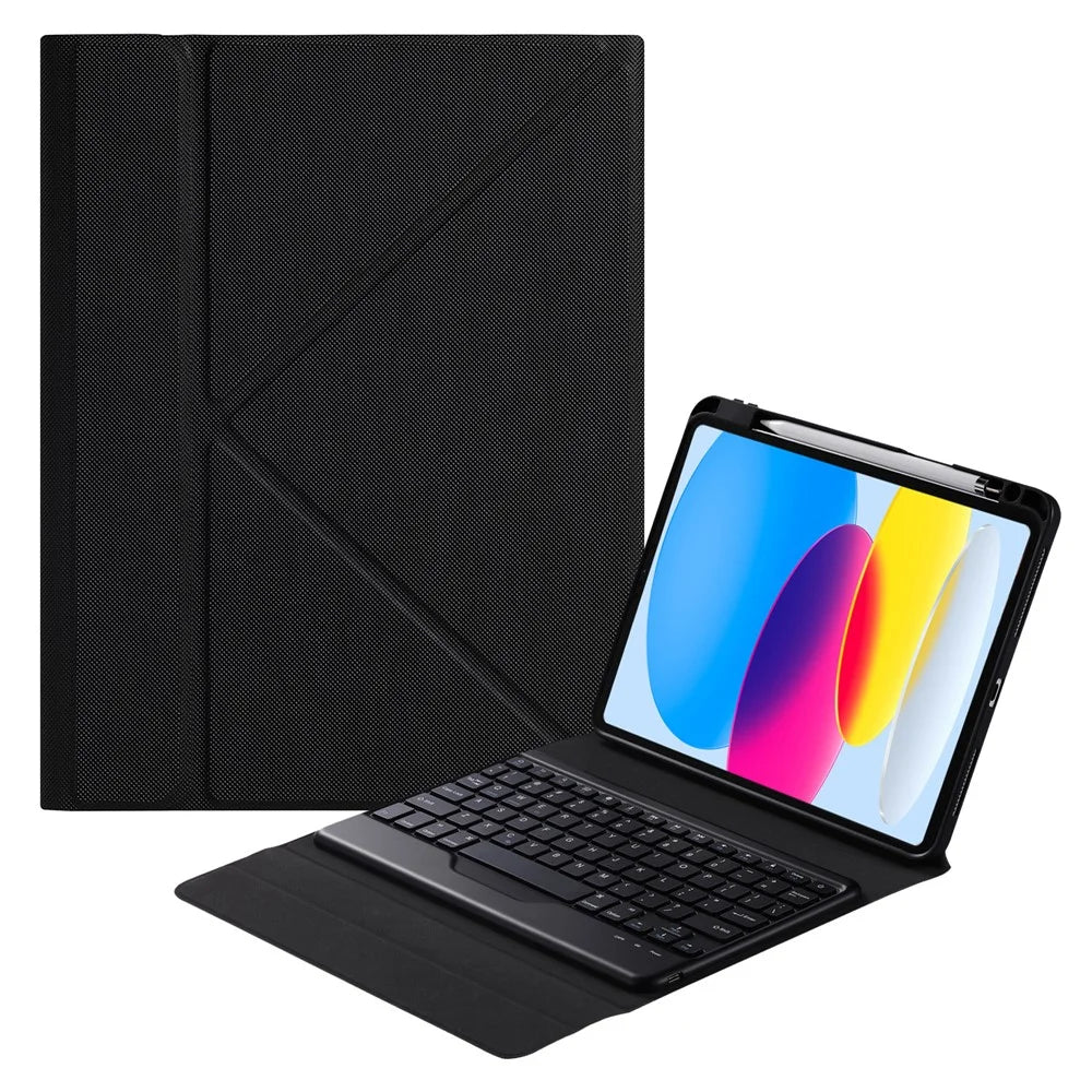 B10 For iPad (2025) / 10.9 (2022) Bluetooth-Compatible Keyboard Tablet Protective Case Stand Cover with Pen Slot - Black - 1
