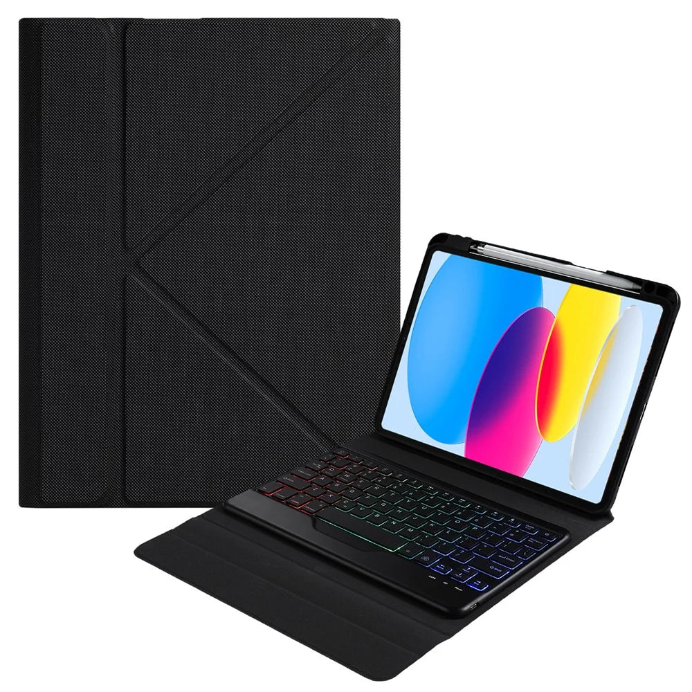 B10S For iPad (2025) / 10.9 (2022) Anti-Scratch Bluetooth-Compatible Keyboard Tablet Case Stand Cover with Pen Slot - Black - 1