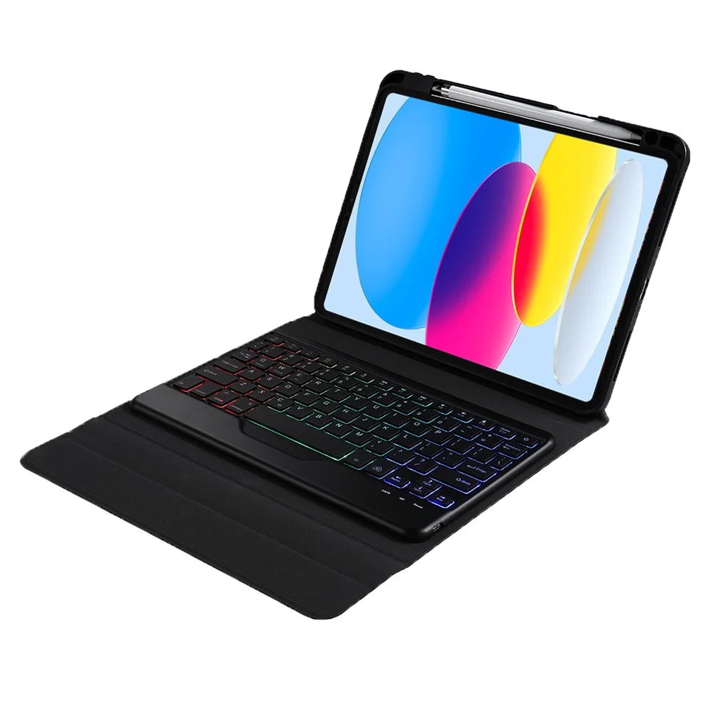 B10S For iPad (2025) / 10.9 (2022) Anti-Scratch Bluetooth-Compatible Keyboard Tablet Case Stand Cover with Pen Slot - Black - 2