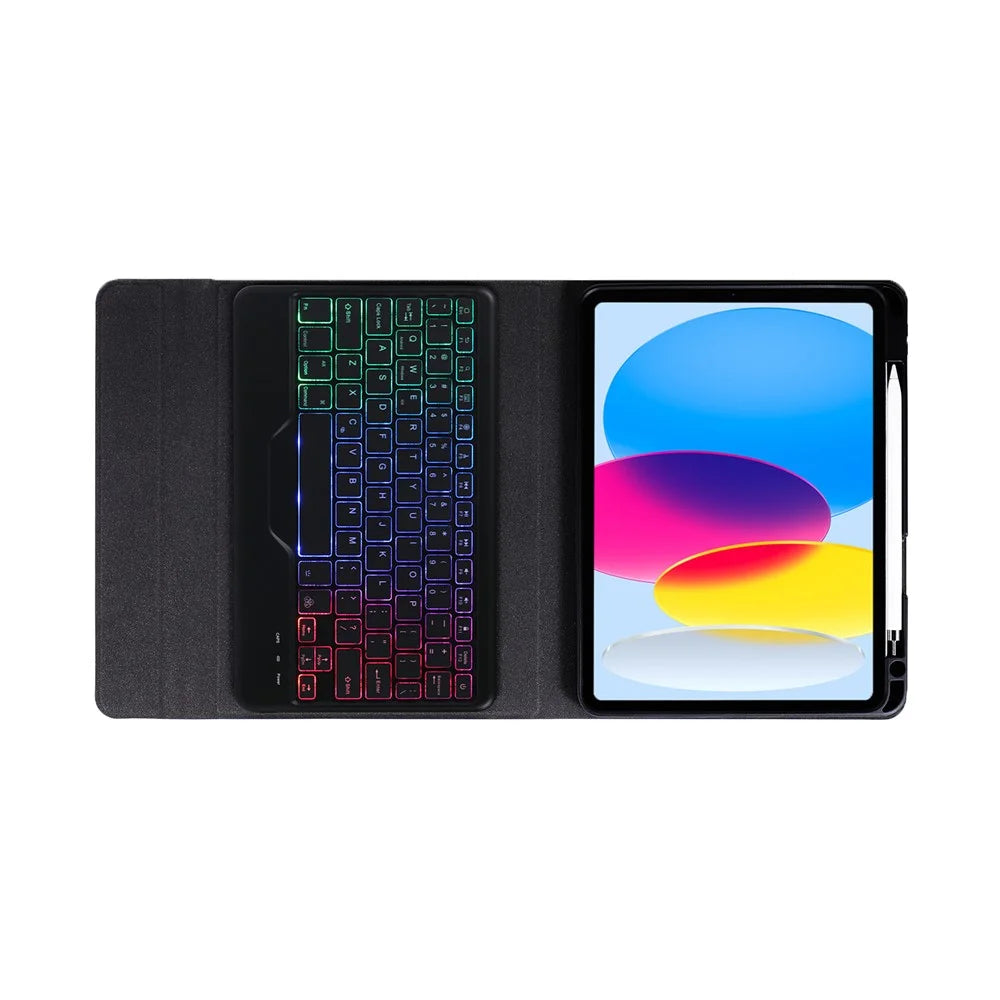 B10S For iPad (2025) / 10.9 (2022) Anti-Scratch Bluetooth-Compatible Keyboard Tablet Case Stand Cover with Pen Slot - Black - 4