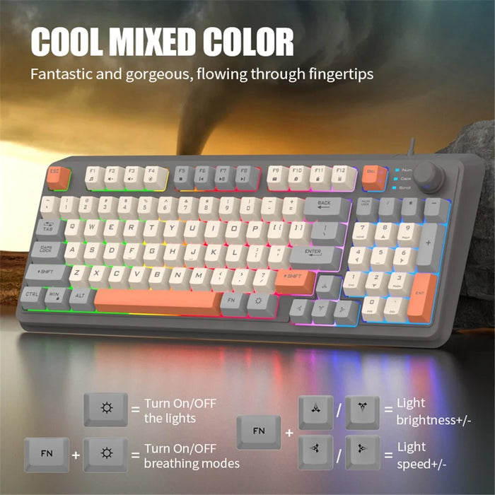 XUNFOX K82 94 Keys Gaming Wired Keyboard Mixed Color Backlit USB Keyboard with Kickstand - Bee - 2