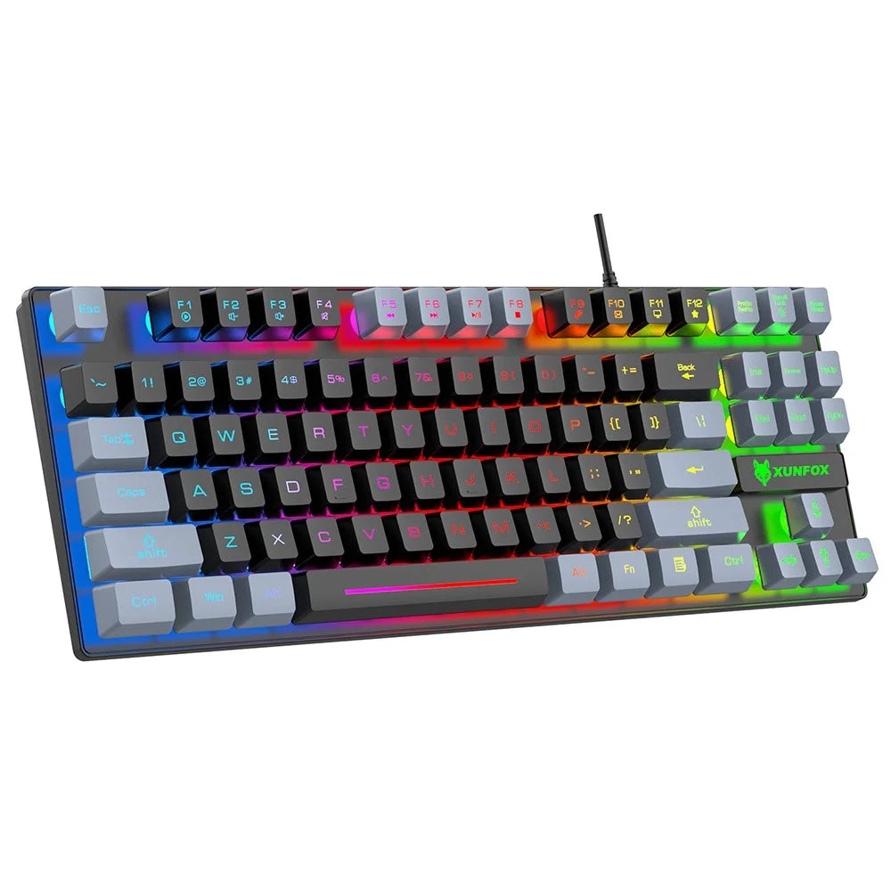 XUNFOX K10 USB Wired Mechanical Hand-Feel Keyboard 87 Keys Gamer Keyboard with Colorful Backlight - Black  /  Grey - 1