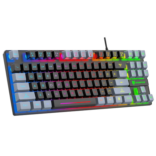 XUNFOX K10 USB Wired Mechanical Hand-Feel Keyboard 87 Keys Gamer Keyboard with Colorful Backlight - Black  /  Grey - 1