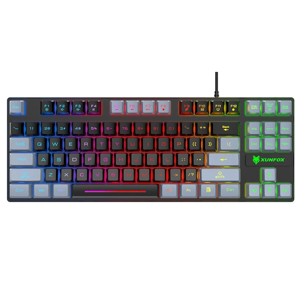 XUNFOX K10 USB Wired Mechanical Hand-Feel Keyboard 87 Keys Gamer Keyboard with Colorful Backlight - Black  /  Grey - 2