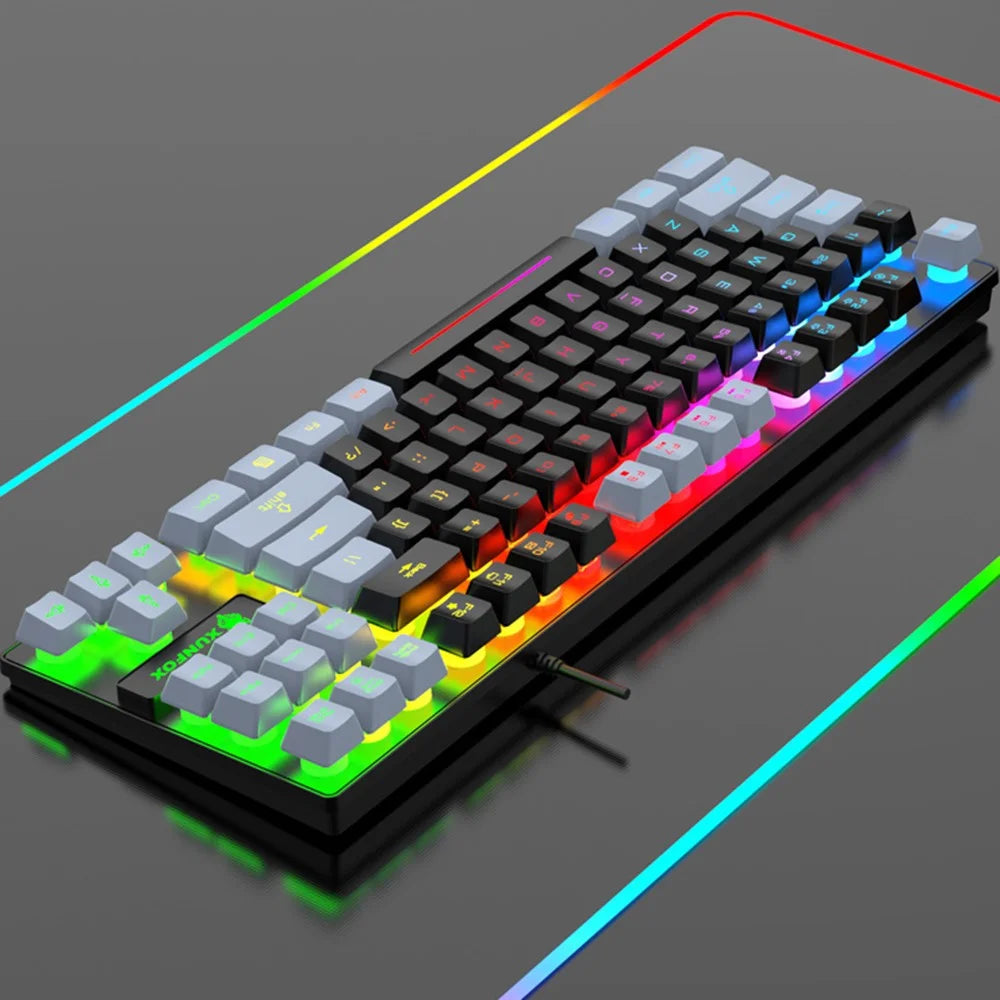 XUNFOX K10 USB Wired Mechanical Hand-Feel Keyboard 87 Keys Gamer Keyboard with Colorful Backlight - Black  /  Grey - 7