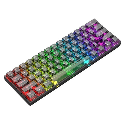 XUNFOX K30 Pro Three Modes Transparent Mechanical Keyboard White Axis 61 Keys Gaming Keyboard with RGB Backlight - Black - 1