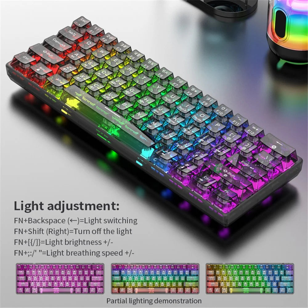 XUNFOX K30 Pro Three Modes Transparent Mechanical Keyboard White Axis 61 Keys Gaming Keyboard with RGB Backlight - Black - 2