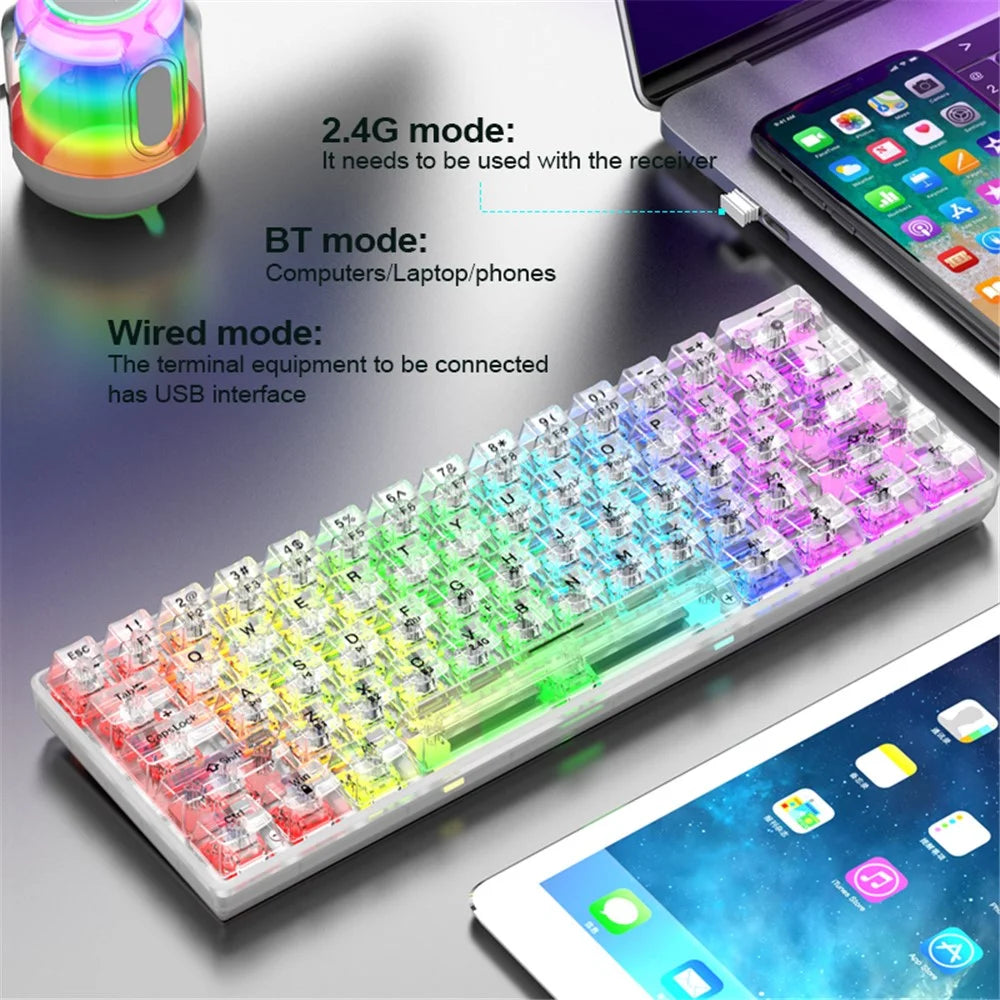 XUNFOX K30 Pro Three Modes Transparent Mechanical Keyboard White Axis 61 Keys Gaming Keyboard with RGB Backlight - Black - 3