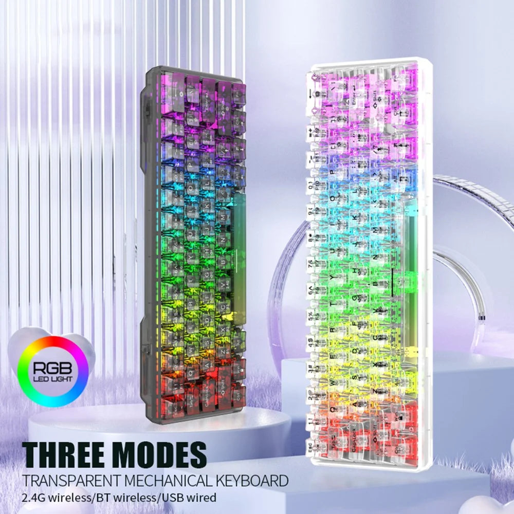 XUNFOX K30 Pro Three Modes Transparent Mechanical Keyboard White Axis 61 Keys Gaming Keyboard with RGB Backlight - Black - 5