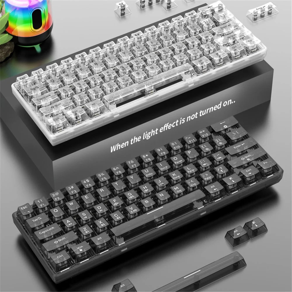 XUNFOX K30 Pro Three Modes Transparent Mechanical Keyboard White Axis 61 Keys Gaming Keyboard with RGB Backlight - Black - 6