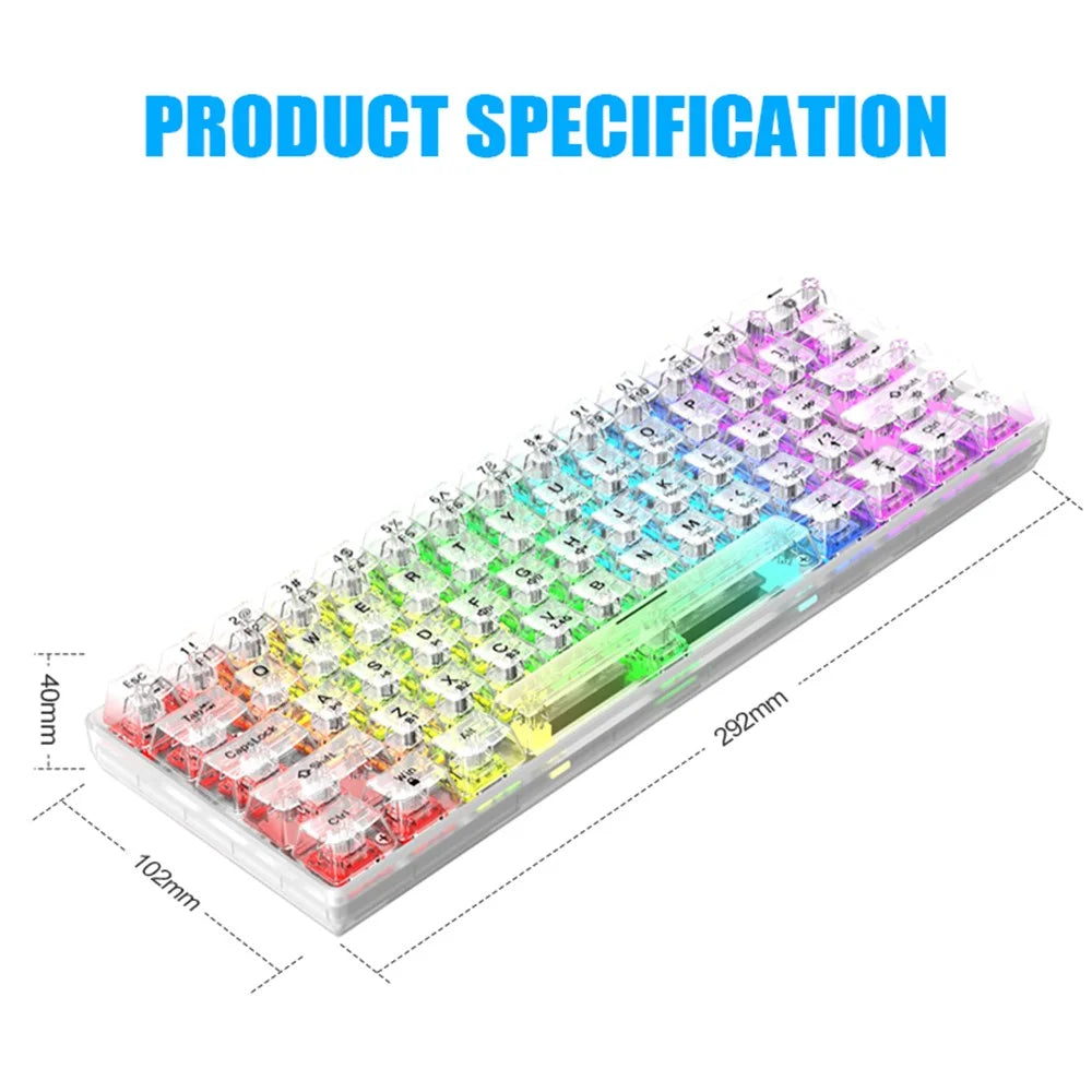 XUNFOX K30 Pro Three Modes Transparent Mechanical Keyboard White Axis 61 Keys Gaming Keyboard with RGB Backlight - Black - 7