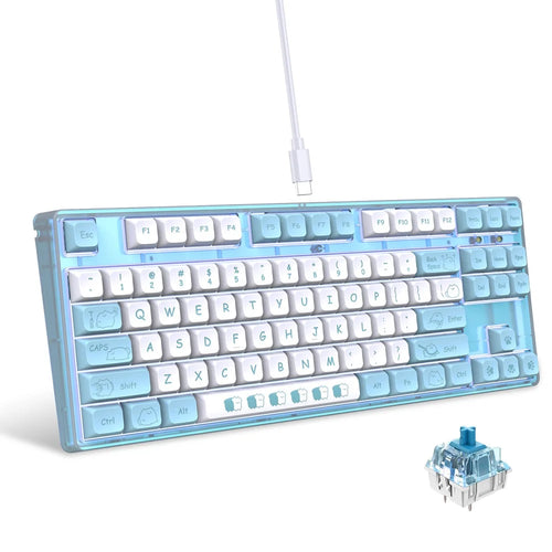 HXSJ L600 Cartoon Pattern 87-Key Mechanical Keyboard Ergonomic Wired Gaming Keyboard - Blue - 1