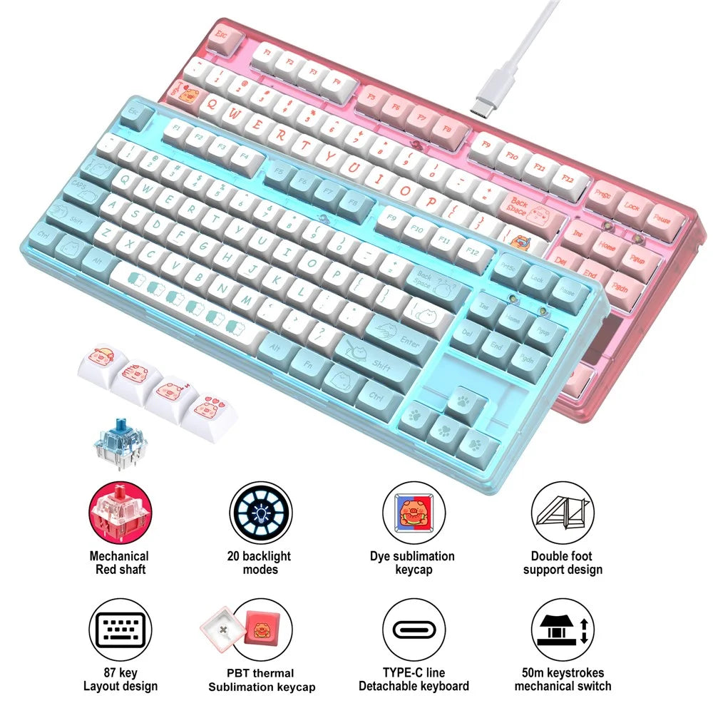 HXSJ L600 Cartoon Pattern 87-Key Mechanical Keyboard Ergonomic Wired Gaming Keyboard - Blue - 3