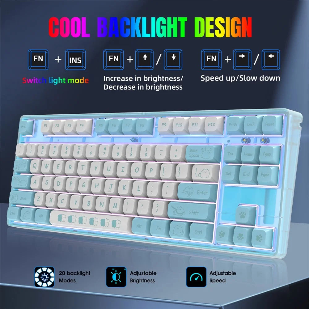 HXSJ L600 Cartoon Pattern 87-Key Mechanical Keyboard Ergonomic Wired Gaming Keyboard - Blue - 4