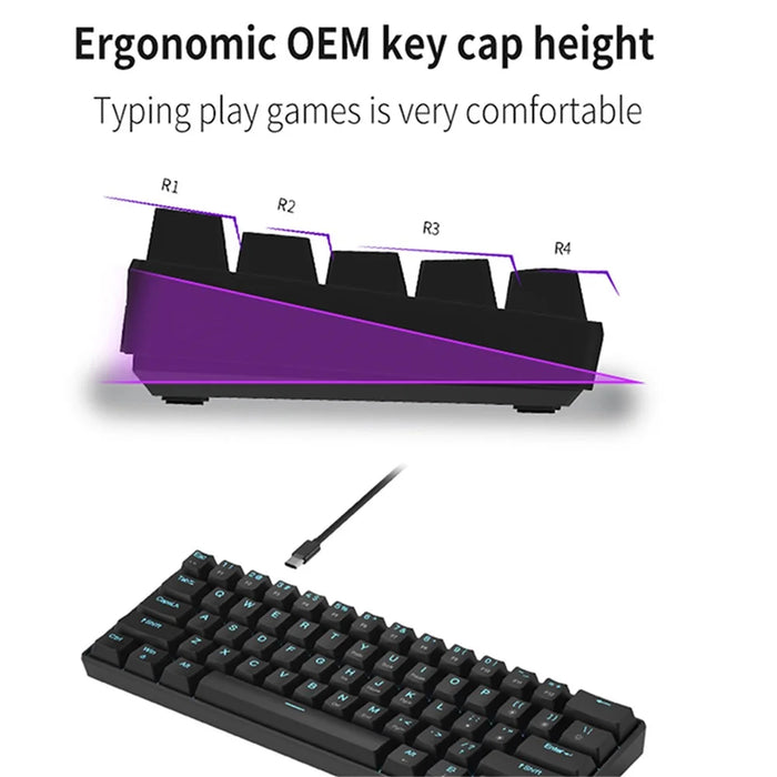 IBLANCOD K61 Mixed Color Keycap Mechanical Blue Backlight Gaming Keyboard for Computer - Black+Red - 3