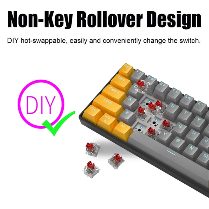 IBLANCOD K61 Mixed Color Keycap Mechanical Blue Backlight Gaming Keyboard for Computer - Black+Red - 5