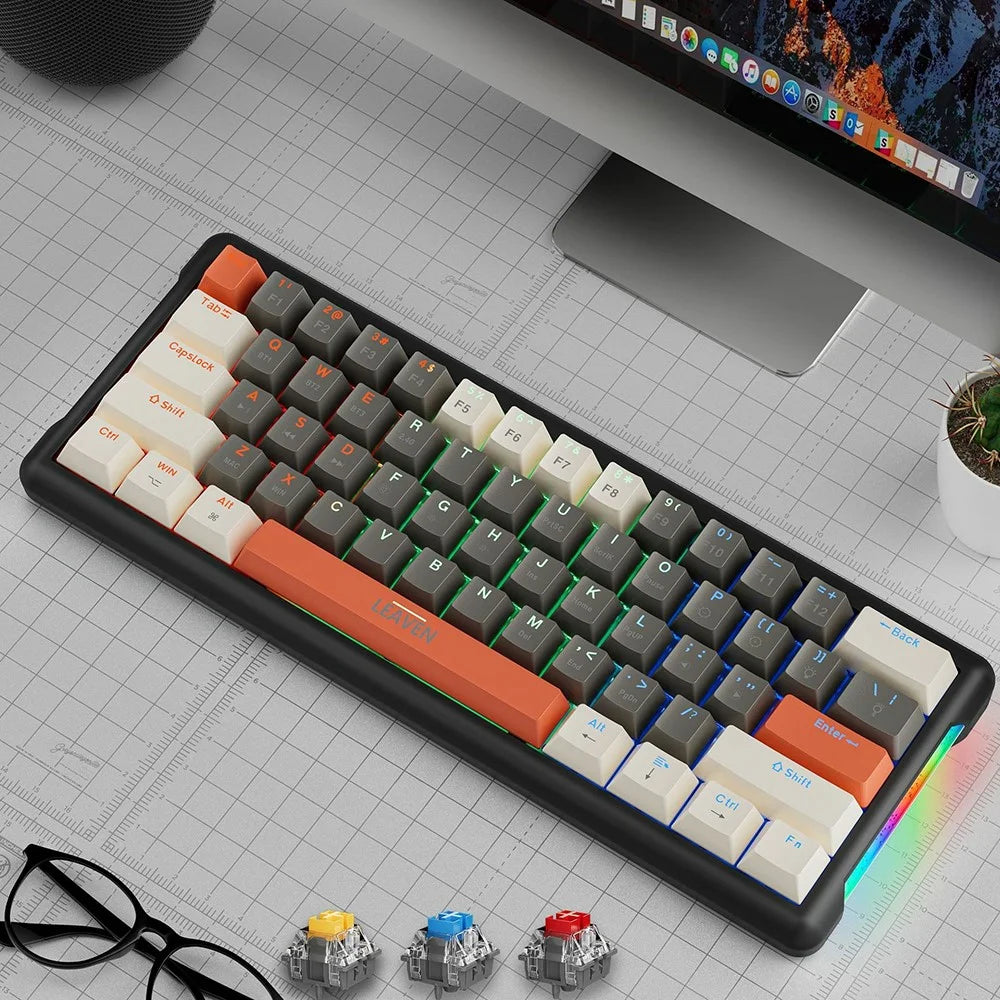 LEAVEN K610 1.6m Wired 61-key Water-Cooled E-Sports Gaming Mechanical Keyboard, Classic Version - White+Grey+Orange / Red Switch - 1