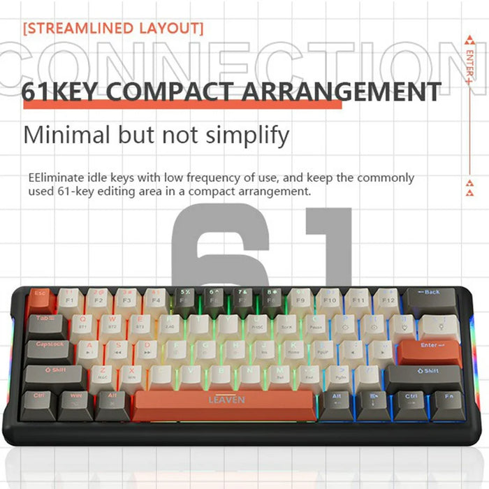 LEAVEN K610 1.6m Wired 61-key Water-Cooled E-Sports Gaming Mechanical Keyboard, Classic Version - White+Grey+Orange / Red Switch - 2