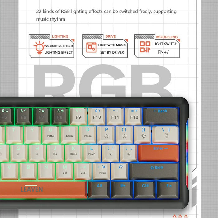LEAVEN K610 1.6m Wired 61-key Water-Cooled E-Sports Gaming Mechanical Keyboard, Classic Version - White+Grey+Orange / Red Switch - 4