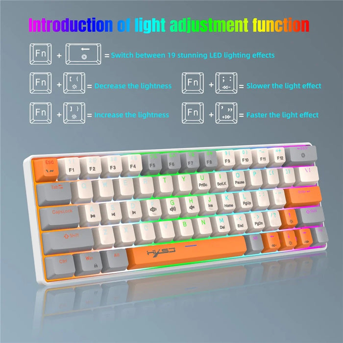 HXSJ V500 Mechanical Wired Keyboard 63 Keys Gaming Keyboard with Backlight Effect - Cyan Switch - 3