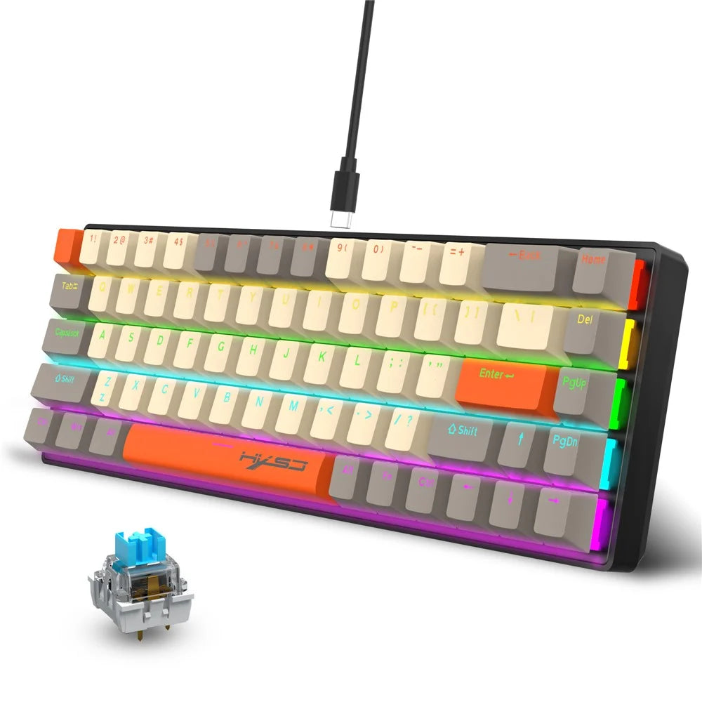 HXSJ K88 Gaming Keyboard 68 Keys Mechanical Wired Keyboard with LED Backlit - 1