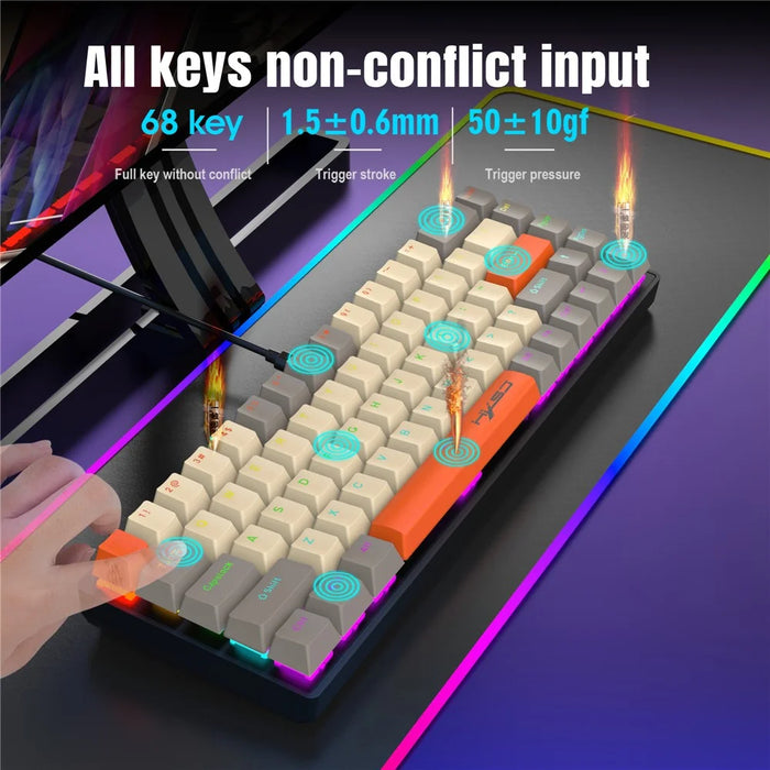 HXSJ K88 Gaming Keyboard 68 Keys Mechanical Wired Keyboard with LED Backlit - 7