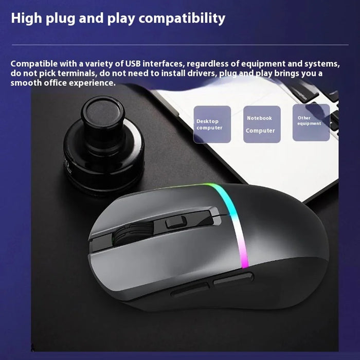 Y-FRUITFUL M96 2.4G+Bluetooth+Type-C Cable Tri-Mode Mouse 6 DPI RGB Gaming Mouse (PAW3212 Chip) - Black - 6