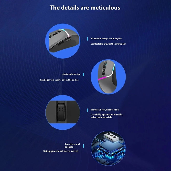 Y-FRUITFUL M96 2.4G+Bluetooth+Type-C Cable Tri-Mode Mouse 6 DPI RGB Gaming Mouse (PAW3212 Chip) - Black - 7