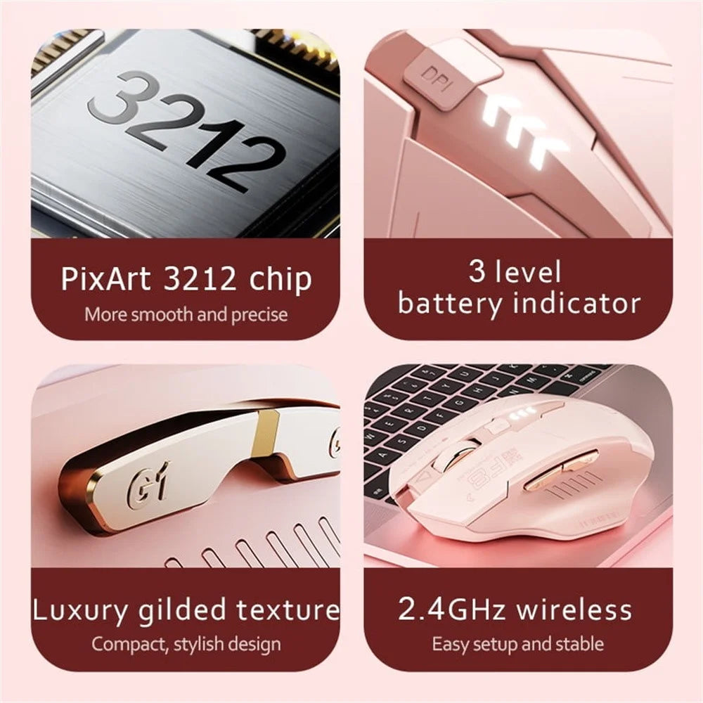 INPHIC F8 Rechargeable 2.4G Wireless Gaming Working Girls Mouse Computer Laptop Mute Mice - 3