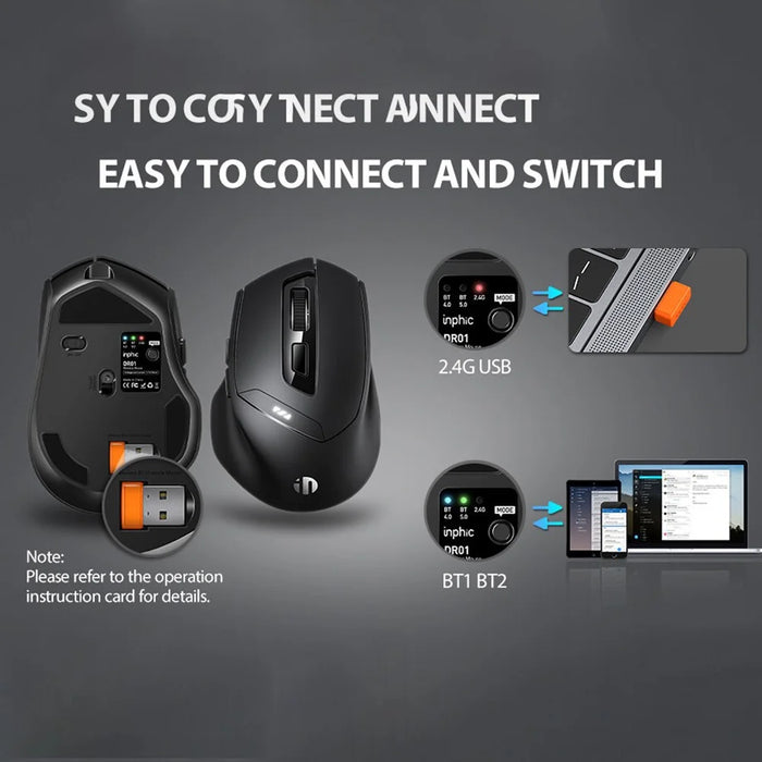 INPHIC DR01 Bluetooth-compatible 4.0 / Bluetooth-compatible 5.0 / 2.4G Wireless Mouse Computer Laptop Ergonomics Mice - 4