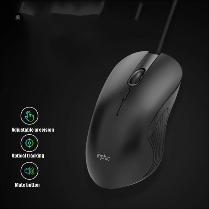 INPHIC PB1 USB Wired Business Office Gaming Mouse Mute Macro Programming Computer Laptop Mice - Black - 2