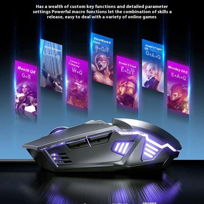 INPHIC PW2 USB Wired Gaming Mouse Colorful Light Macro Programming Computer Laptop Mice - Black - 4