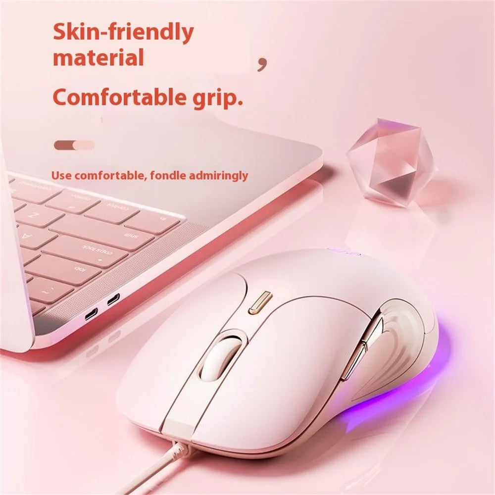 INPHIC B8 USB Wired Mouse for Girls Women 7200DPI 6 Key Mute Gaming Mouse for Laptop PC - Pink - 5