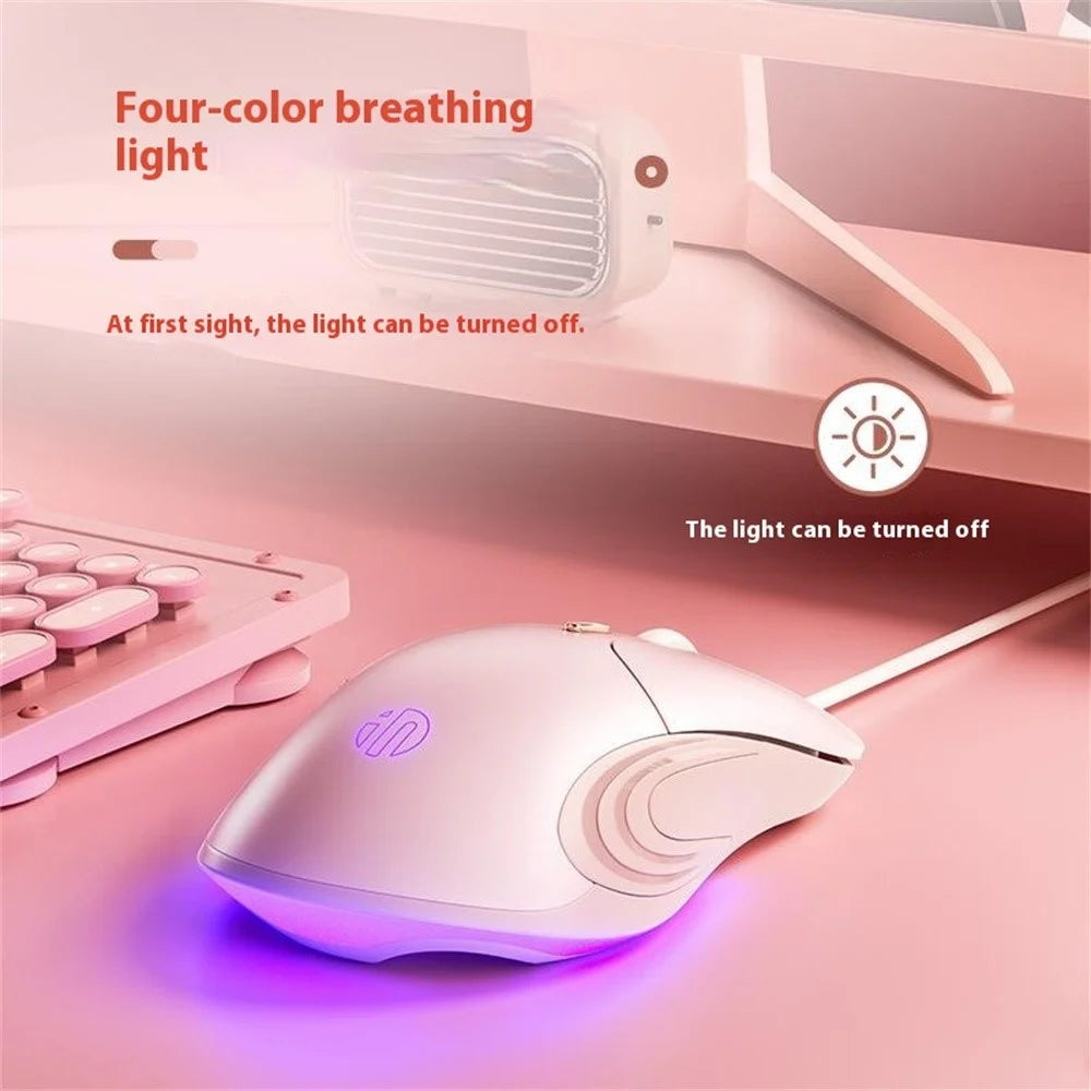 INPHIC B8 USB Wired Mouse for Girls Women 7200DPI 6 Key Mute Gaming Mouse for Laptop PC - Pink - 7