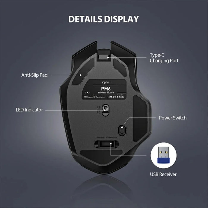 INPHIC F1 Wireless Mouse 1600DPI 6 Keys Type-C Rechargeable Mute Gaming Mouse for Home Office - 5