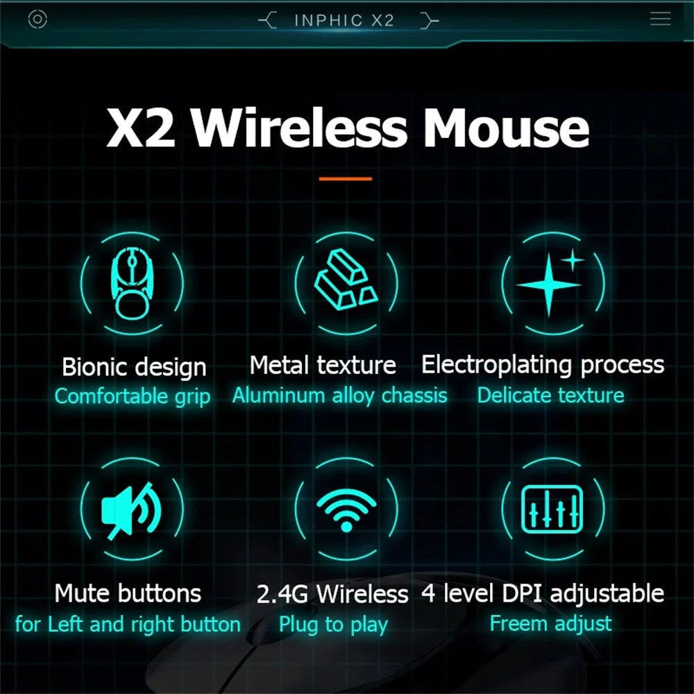 INPHIC X2 3 Modes Mouse Wireless Bluetooth-compatible 4.0  /  5.0 Mouse 2400DPI Rechargeable Mice with Light for Laptop - 3