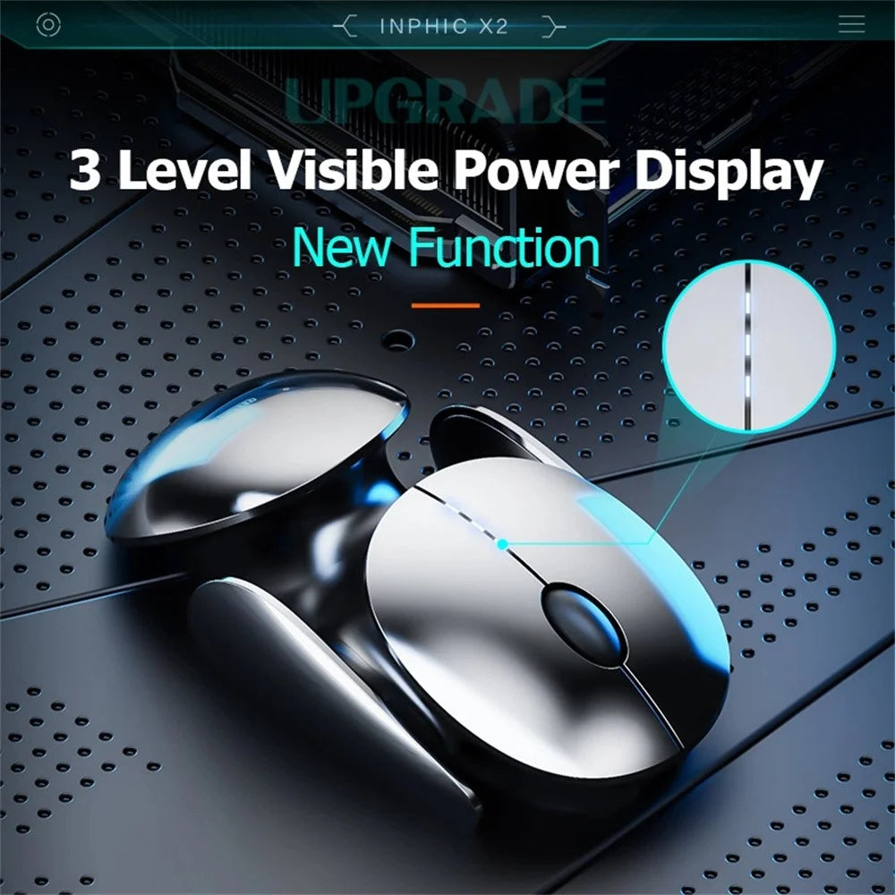 INPHIC X2 3 Modes Mouse Wireless Bluetooth-compatible 4.0  /  5.0 Mouse 2400DPI Rechargeable Mice with Light for Laptop - 6