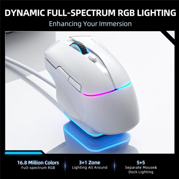 MACHENIKE L8 Pro Wired / Bluetooth-compatible / 2.4G Wireless Mouse RGB Light Computer Laptop Mice with Charging Base - White - 2