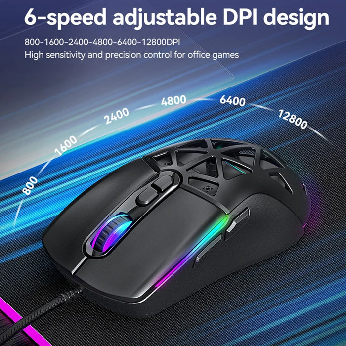 T-WOLF G520 Gaming Mouse RGB Backlit 7 Keys Programmable Mouse with Interchangeable Back Cover - White - 4