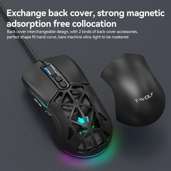 T-WOLF G520 Gaming Mouse RGB Backlit 7 Keys Programmable Mouse with Interchangeable Back Cover - White - 5