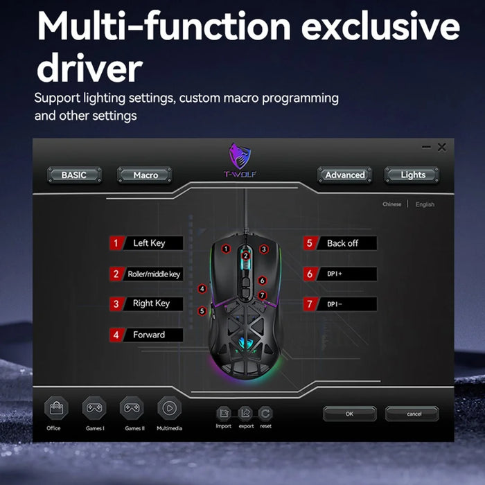 T-WOLF G520 Gaming Mouse RGB Backlit 7 Keys Programmable Mouse with Interchangeable Back Cover - White - 6