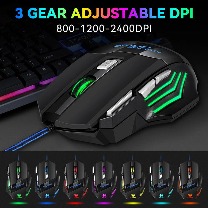 T-WOLF M1 Gaming Mouse Wired Ergonomic Design 7-Color Breathing Light for PC Gaming - 6